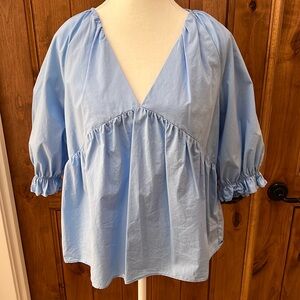 ENGLISH FACTORY baby blue v neck top. Size Large. Flattering and comfortable